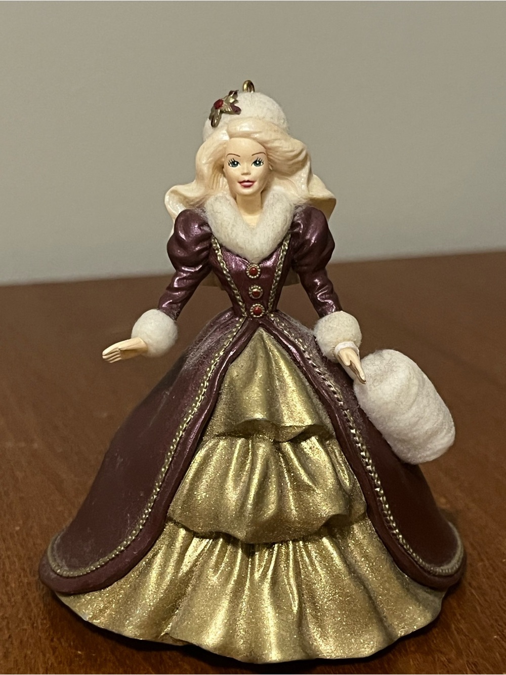 Hallmark Holiday Barbie Christmas Hanging Ornament 1996 Purple Gold White Doll